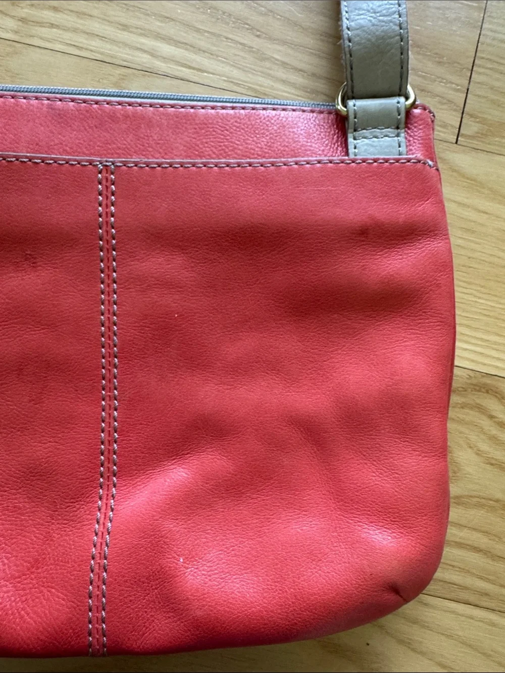 Fossil Leather Crossbody Bag Colorblock Coral Cream Neutral Adjustable Strap